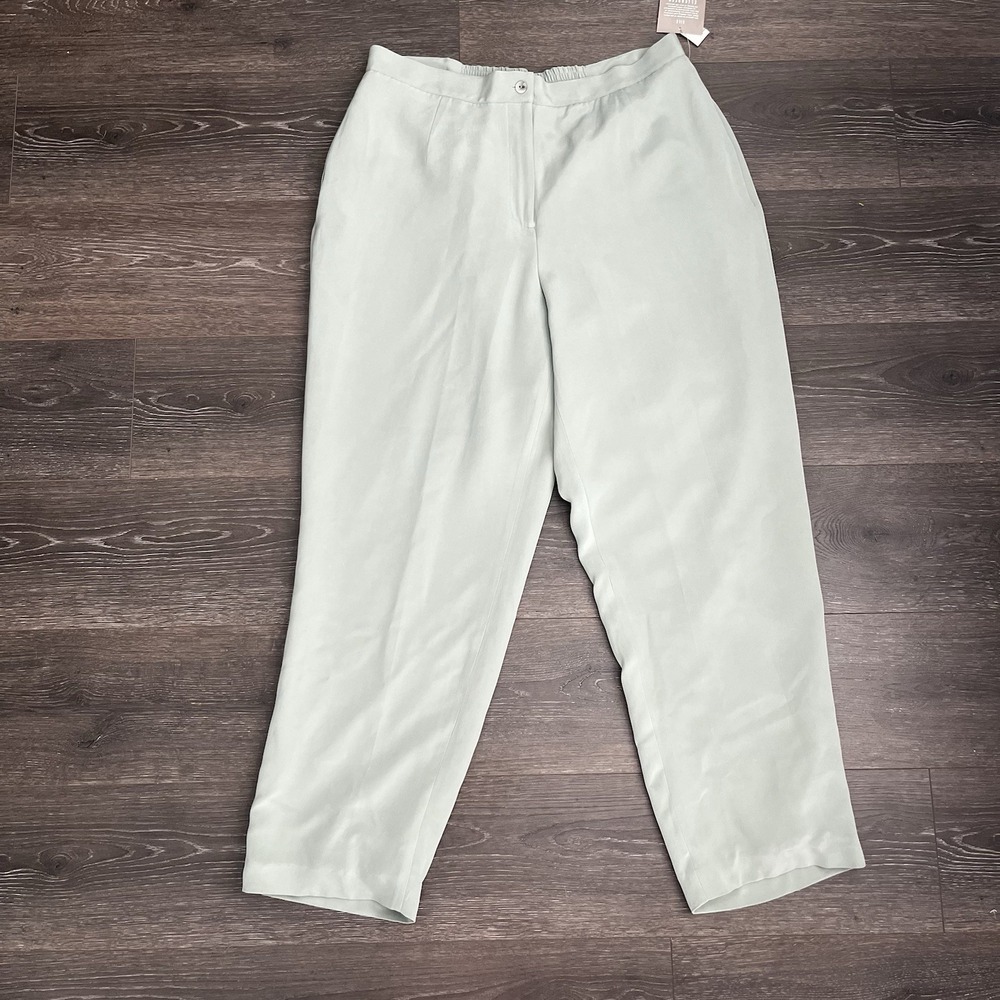 Liz Claiborne NWT 100% Silk Green Pants Sz 18 Quiet Luxury Minimalist Vintage